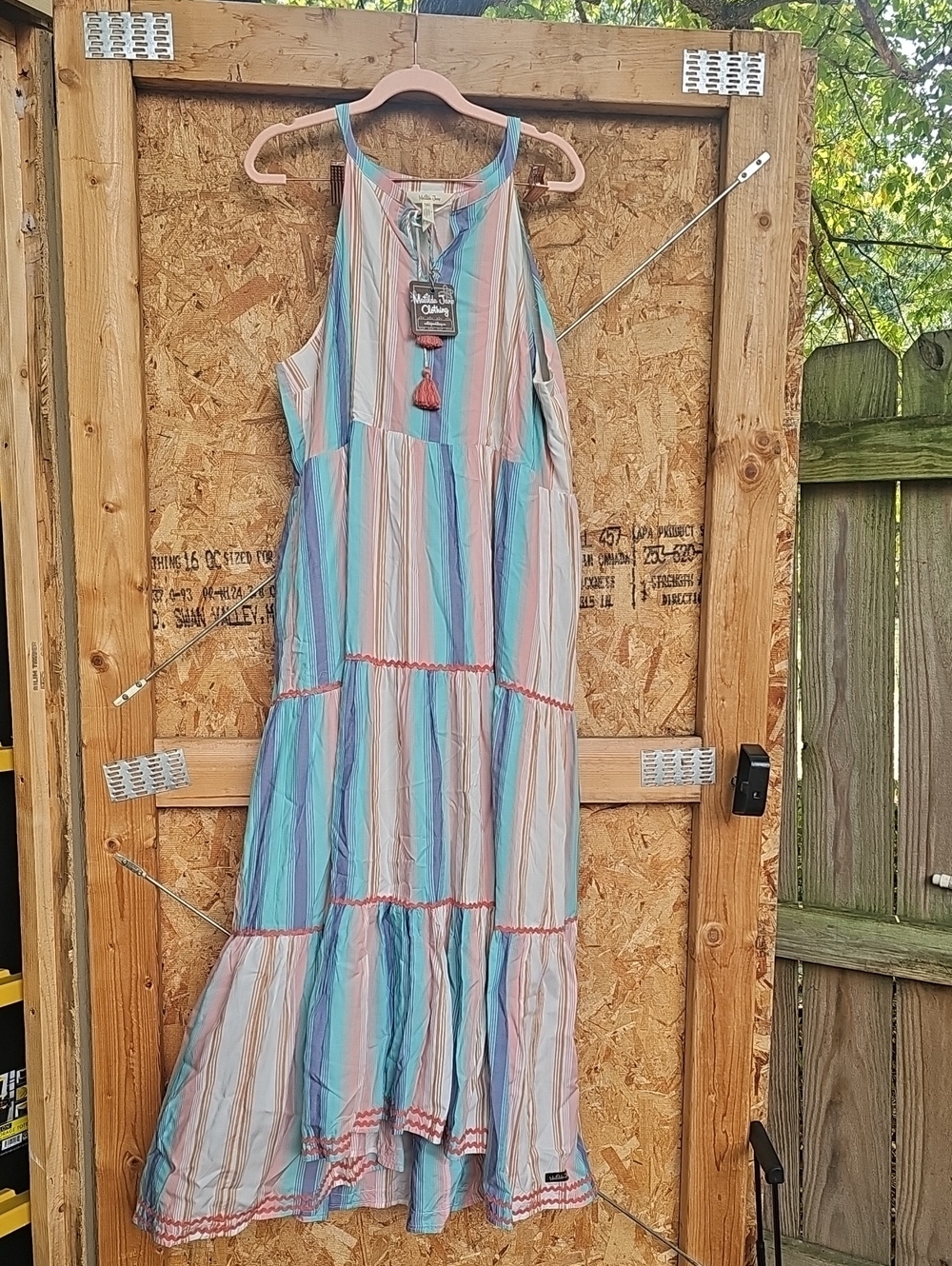 Matilda Jane Pastel Blue and Pink Striped Halter Maxi Dress (D)